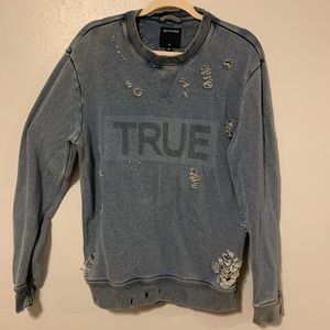 True Religion distressed crew neck sweater